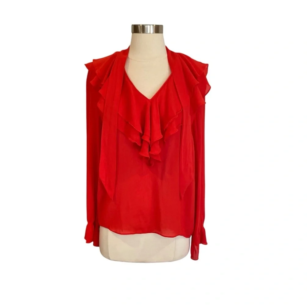 Aritzia Little Moon Gazania Ruffle Blouse In Red Size Small - Picture 2 of 11